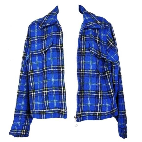 Express Womens Blue Plaid Front Zip Wool Blend Jacket Size S - Picture 4 of 8